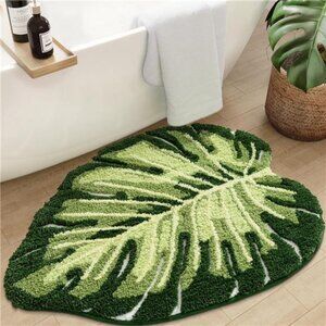 Leaf Bathroom Rug Green Monstera Bath Mat Soft Fluffy Non Slip Washable 24x32